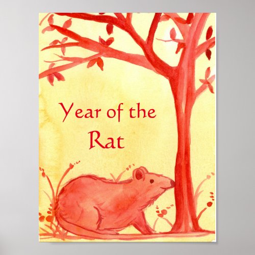 Chinese New Year of The Rat Watercolor Art Poster