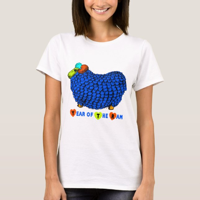 Chinese New Year of the Sheep Blue Big Ram T-Shirt (Front)