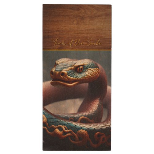 Chinese New Year of the Snake 2025 Monogram 2 USB Wood Flash Drive
