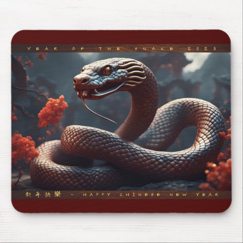 Chinese New Year of the Snake 2025 Wood MP1 Mouse Pad