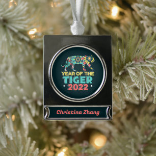 Chinese New Year of the Tiger 2022 - Mandala Silver Plated Banner Ornament