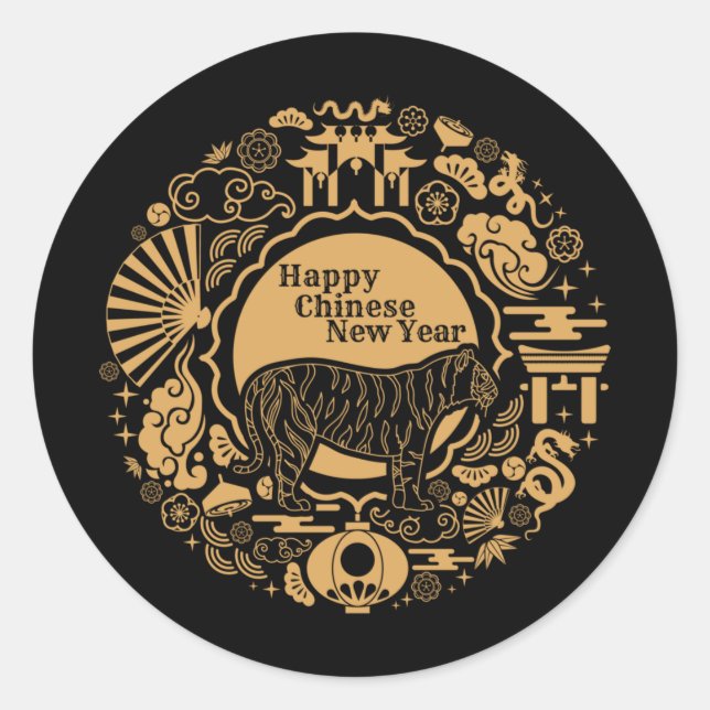 Chinese New Year of the Tiger Classic Round Sticker (Front)