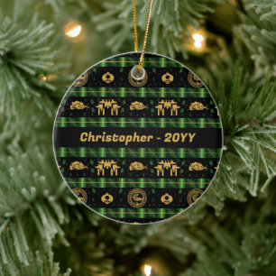 Chinese New Year of the Tiger Green Pattern Cerami Ceramic Ornament