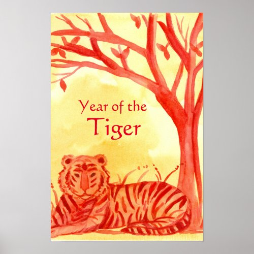 Chinese New Year of the Tiger Wildlife Cat Red Poster