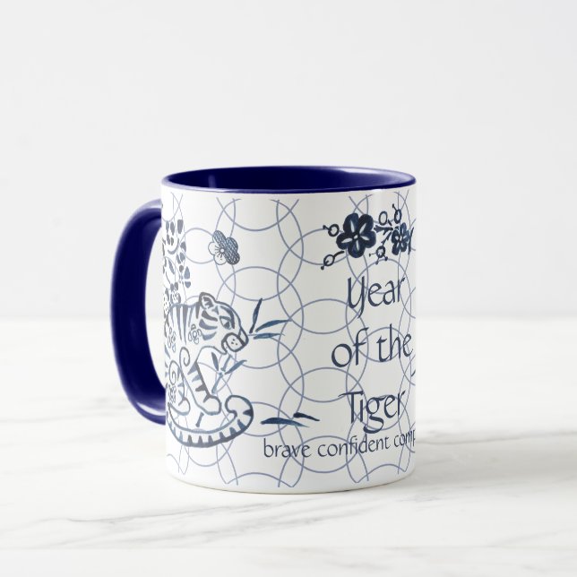 Chinese New Year of the Tiger Zodiac Artistic Blue Mug (Front Left)