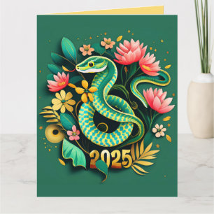 Chinese New Year Of The Wood Snake 2025 for woman Card