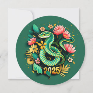 Chinese New Year Of The Wood Snake 2025 for woman Holiday Card