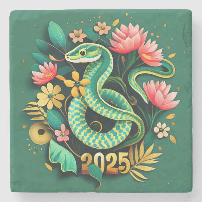 Chinese New Year Of The Wood Snake 2025 for woman Stone Coaster (Front)