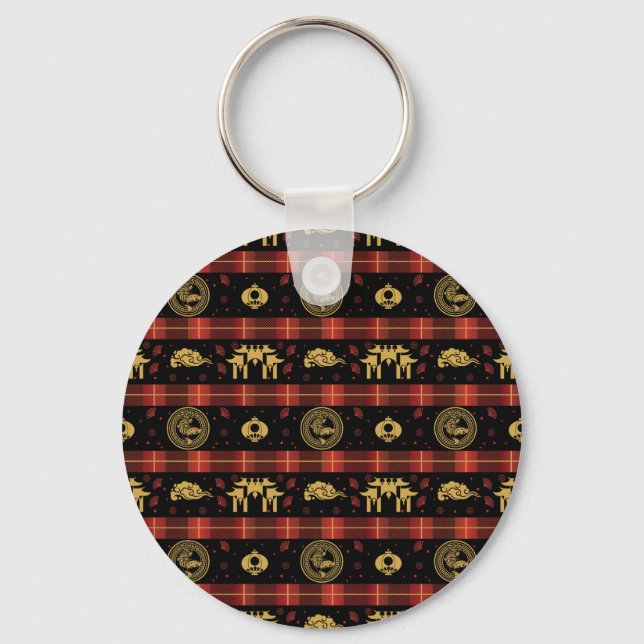 Chinese New Year of Tiger Red Check Pattern Keychain (Front)
