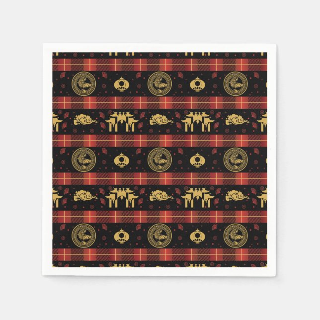 Chinese New Year of Tiger Red Check Pattern Napkins (Front)