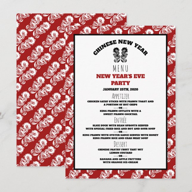 Chinese New Year Oriental Dragon Menu Invitation (Front/Back)
