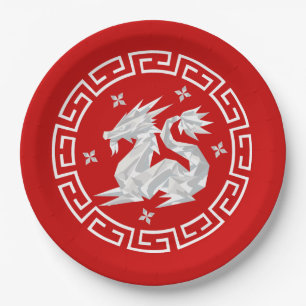 Chinese New Year Origami Dragon & Stars Paper Plates