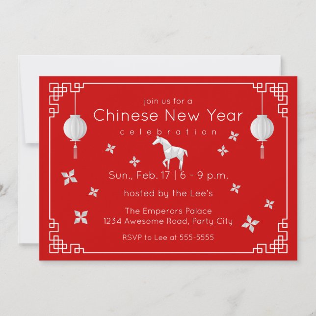 Chinese New Year Origami Horse Invitation (Front)