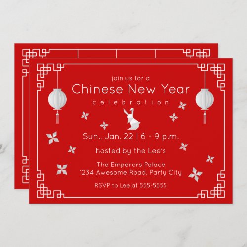 Chinese New Year Origami Rabbit red Invitation