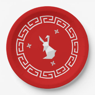 Chinese New Year Origami Rabbit & Stars Paper Plat Plates