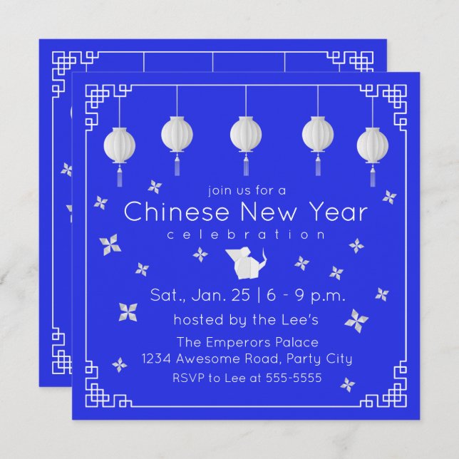 Chinese New Year Origami Rat Invitation (Front/Back)
