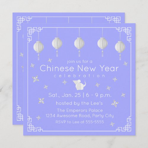 Chinese New Year Origami Rat light blue Invitation