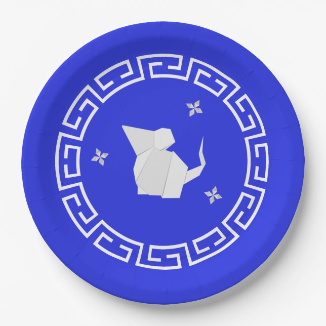 Chinese New Year Origami Rat & Stars Paper Plates (Front)