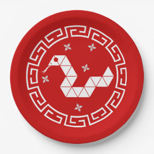 Chinese New Year Origami Snake & Stars Paper Plates
