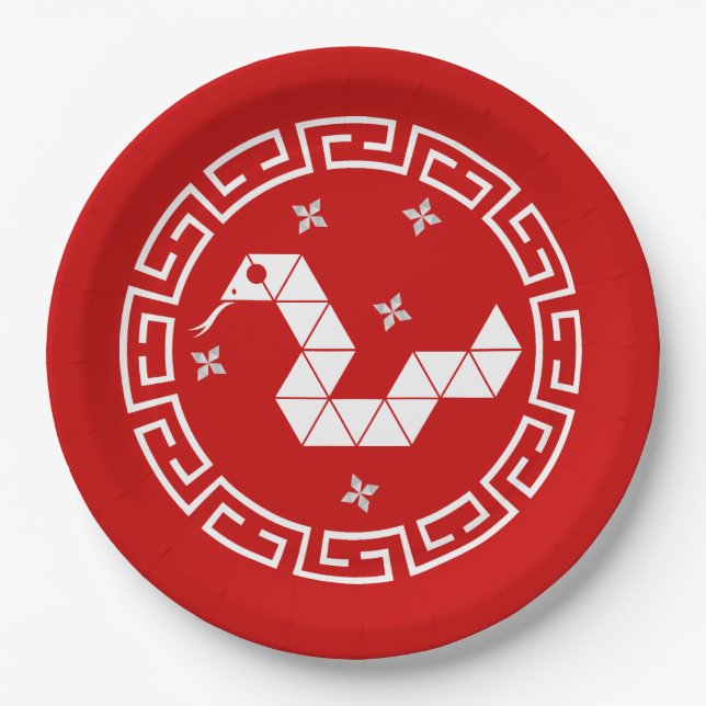 Chinese New Year Origami Snake & Stars Paper Plates (Front)