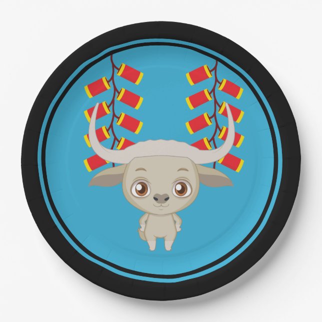 Chinese New Year Ox & Chinese Firecrackers Paper Plates (Front)