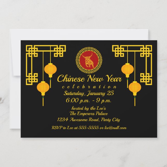 Chinese New Year Ox Ornament Invitation (Front)
