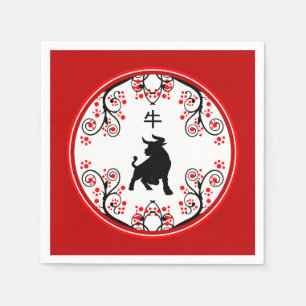 Chinese New Year Ox with Red Blossoms Napkins