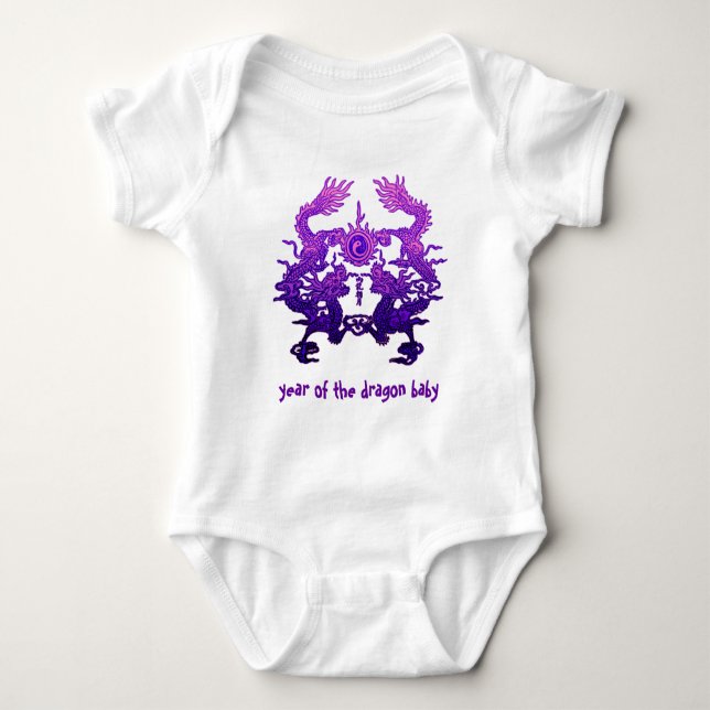 CHINESE NEW YEAR Purple Dragons Baby Bodysuit (Front)