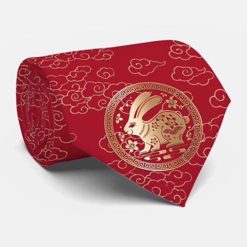 Chinese New Year Rabbit 2023 Red Golden Paper Neck Tie