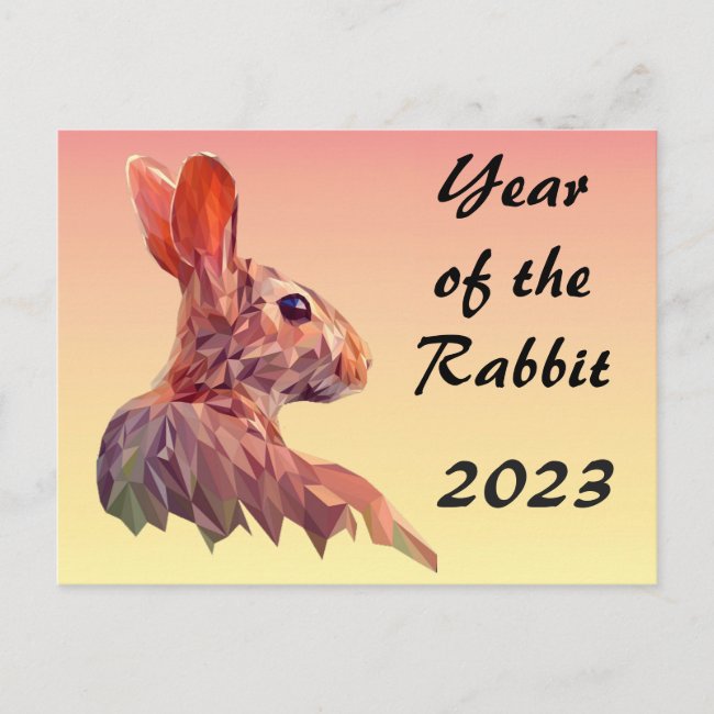 Chinese New Year Rabbit Calendar on Back Postcard