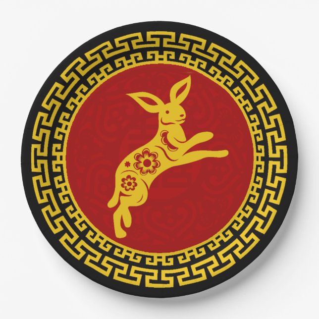 Chinese New Year Rabbit Ornament Paper Plates (Front)