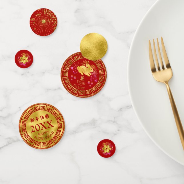 Chinese New Year Rabbit Red/Gold ID542 Confetti (Group)