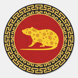 Chinese New Year Rat Ornament Classic Round Sticker