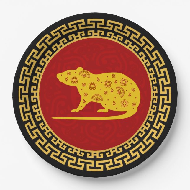 Chinese New Year Rat Ornament Paper Plates (Front)
