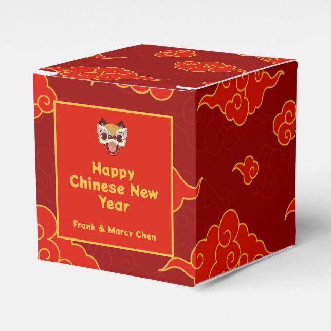 Chinese New Year Red Auspicious Clouds Favor Box (Front Side)