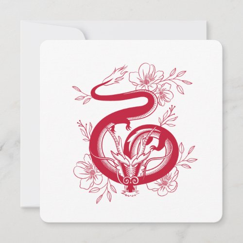 Chinese New Year Red Dragon with Flower Holiday Card