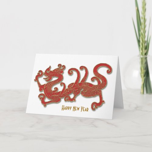 Chinese New Year Red Gold Dragon Greeting Card