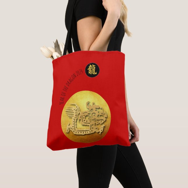 Chinese New Year Red Golden Dragon 2024 AoTB Tote Bag (Close Up)
