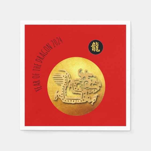 Chinese New Year Red Golden Dragon 2024 PN Napkins (Front)