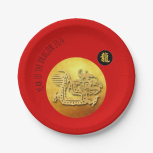 Chinese New Year Red Golden Dragon 2024 PP Paper Plates