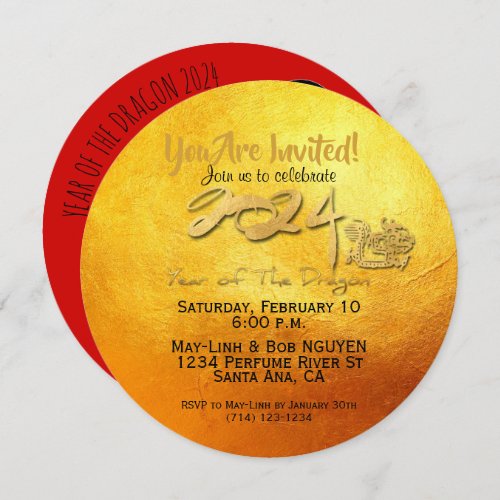 Chinese New Year Red Golden Dragon 2024 RInv Invitation