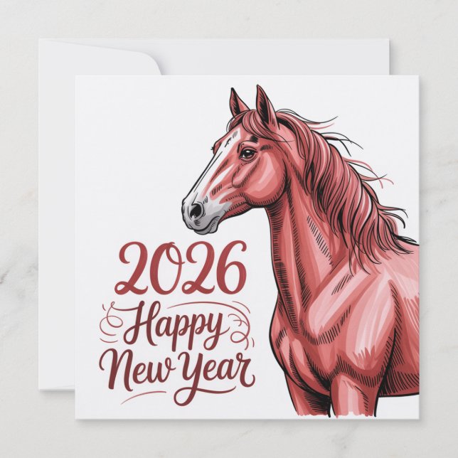 Chinese New Year Red Horse 2026 Card (Front)