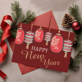 Chinese New Year Red Lantern Dragon Holiday Card