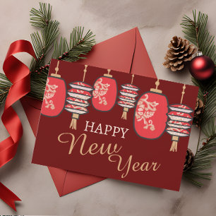 Chinese New Year Red Lantern Dragon Holiday Card