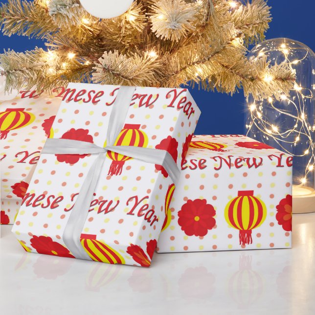 Chinese New Year Red n Yellow Lantern  Greeting Wrapping Paper (Holidays)