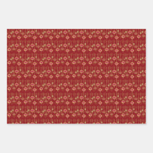 Chinese New Year Red oriental Gold Golden Zodiac Wrapping Paper Sheets