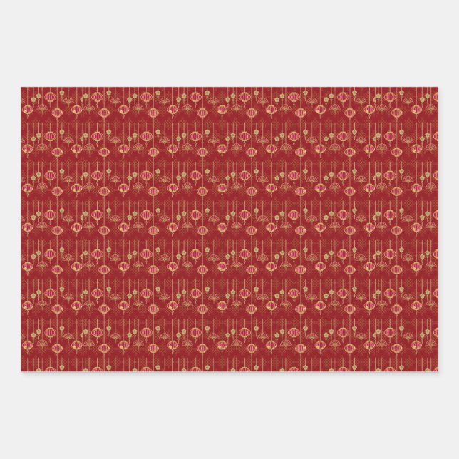 Chinese New Year Red oriental Gold Golden Zodiac  Wrapping Paper Sheets (Front)