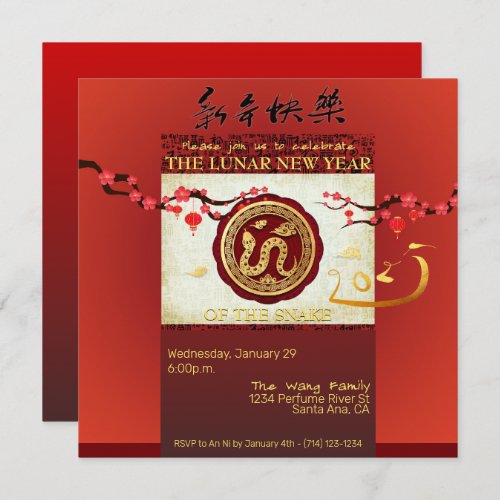 Chinese New Year Snake 2025 Celebration SqIn Holiday Card