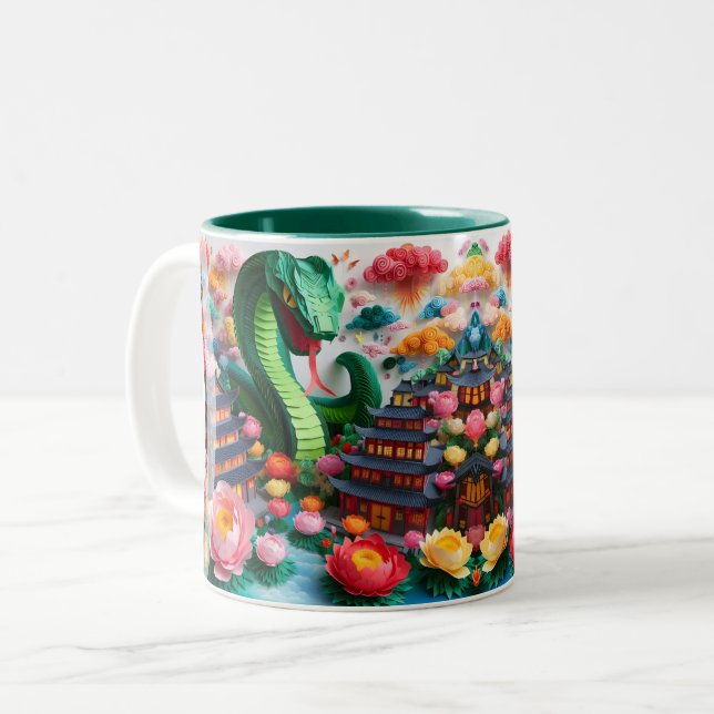 Chinese New Year Snake 2025 Origami 2TM5 Two-Tone Coffee Mug (Front Left)