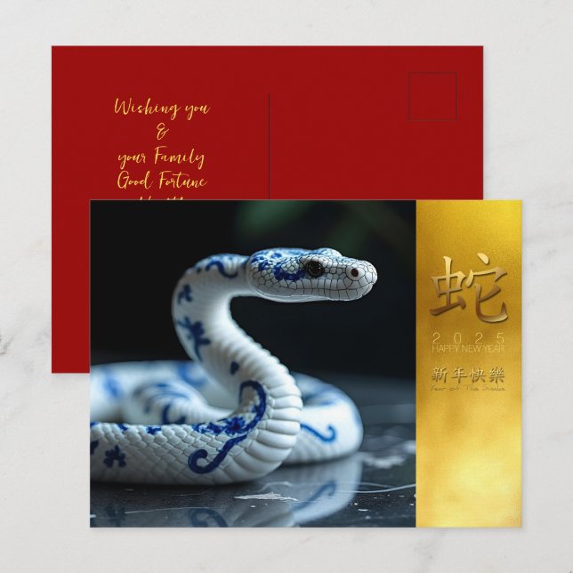 Chinese New Year Snake 2025 Porcelain HPostC Holiday Postcard (Front/Back)